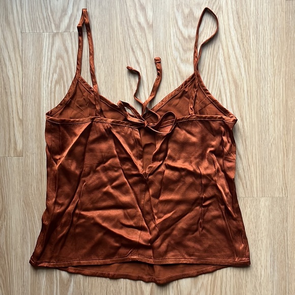 LACAUSA Satiny Slip Cami With Tie Back, Rust XS - Picture 3 of 8